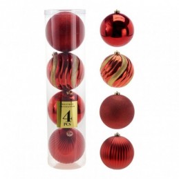 SET 4 BOLAS NAVIDAD ROJO 15CM