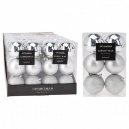 SET 6 BOLAS NAVIDAD PLATA 8CM