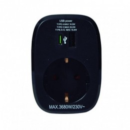 ADAPTADOR CON USB A+C NEGRO...